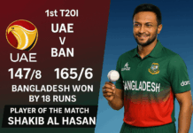 Exciting match action in UAE vs BAN 1st T20I